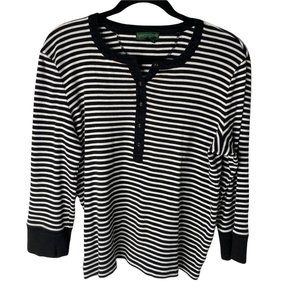 Lauren Jeans Company Women's RLL 67 Navy Inspired Black & White Striped Top